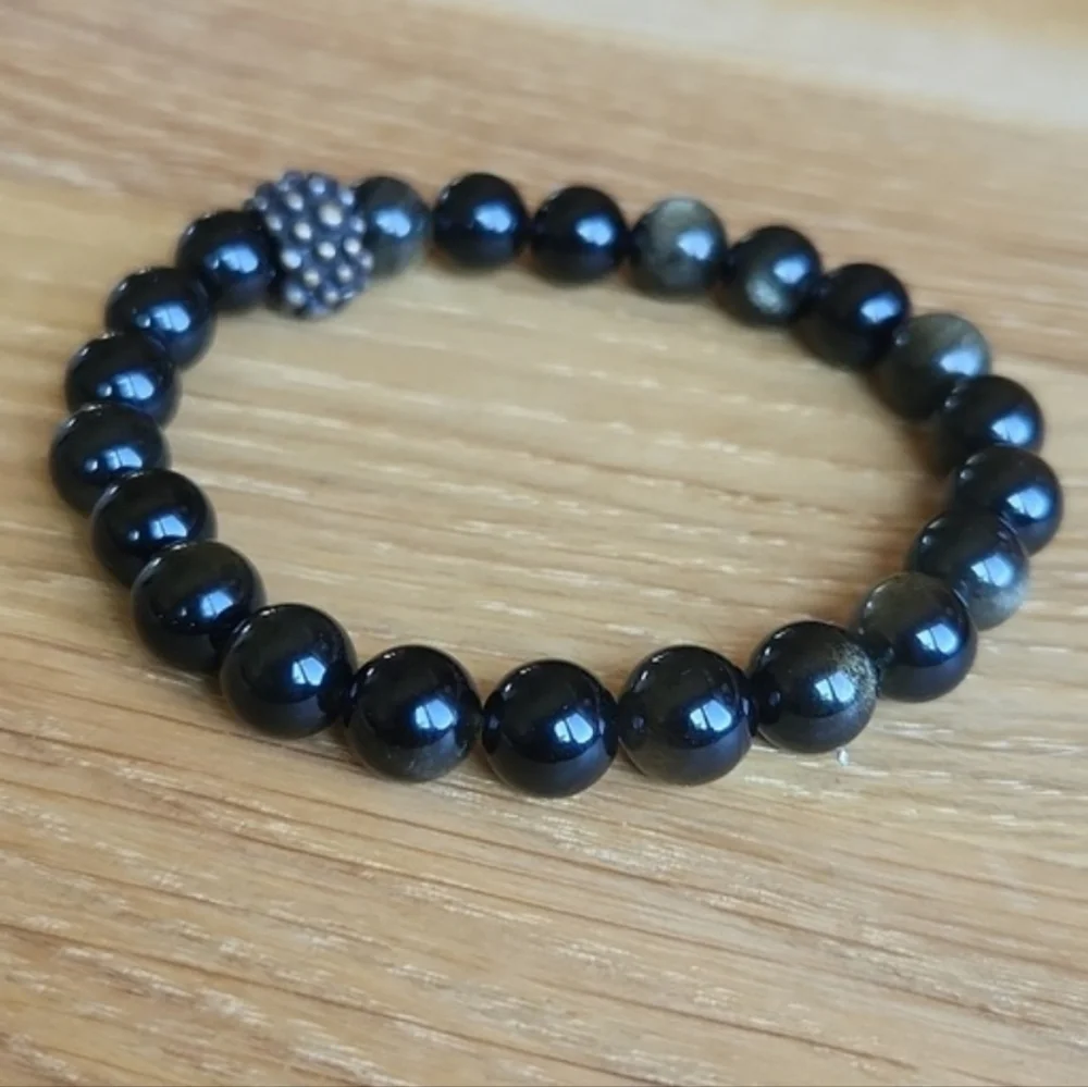 Golden Obsidian Beaded Stretch Bracelet | Handmade